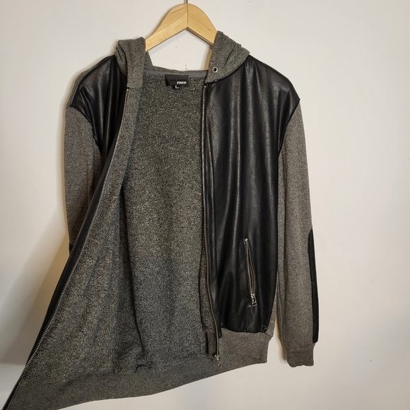 Aritzia Wilfred Free Black Faux Leather cotton Hood Sweatshirt Jacket Size Small - Picture 7 of 8